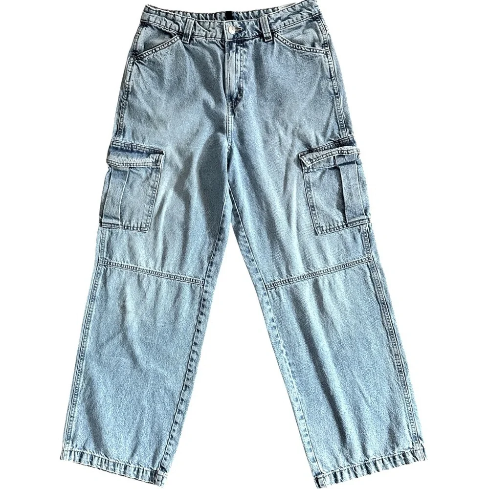 H&M Divided Cargo Jeans Mid Rise Straight Leg Utility Denim Size 6 - Picture 2 of 12